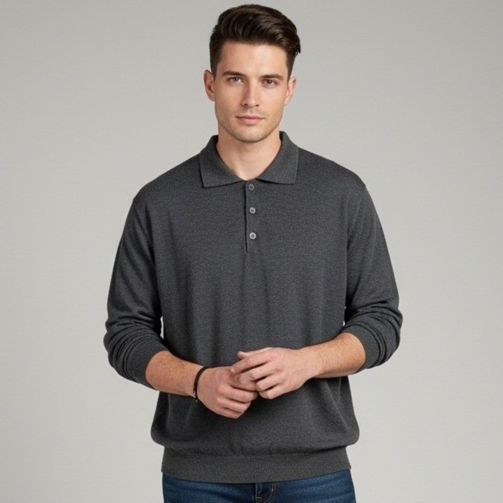 Paolo Mondo Sweater Men's XL Gray Merino Wool Pullover Collared Minimalist Italy